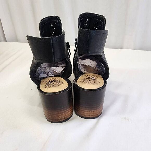 VINCE CAMUTO Womens Black  Sternat Peep Toe Block Heel Leather Shootie size 8.5 - Picture 5 of 10
